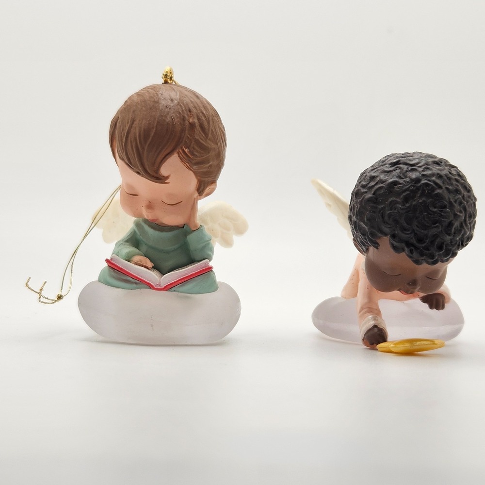 Vintage Hallmark‎ Angel Christmas Ornaments Set of 2 (1994) Reading Book & Star